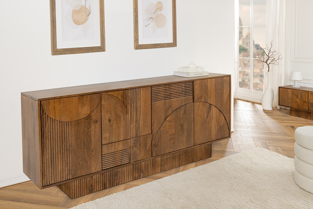 Design Sideboard ART DECO 170cm braun smoked Mangoholz massiv 3D-Front