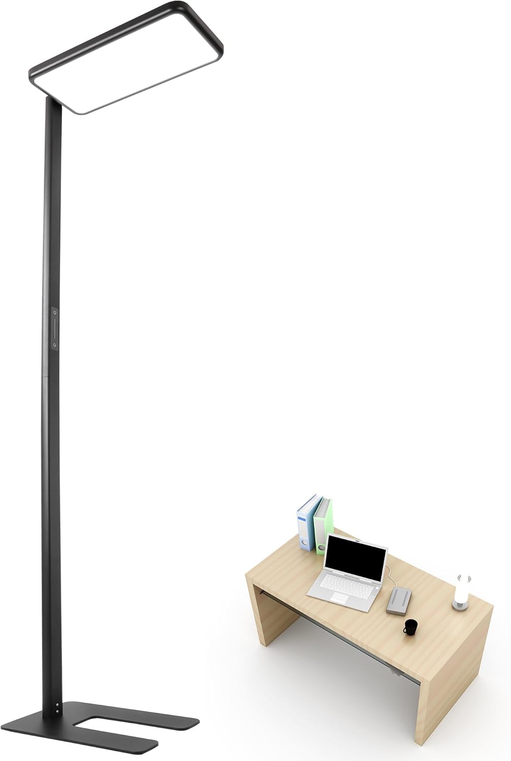 LED Stehlampe für Büro,UGR98,Vollspektrum Tageslicht dual Stehleuchte Stehlampe dimmbar,Augenschutz Deckenfluter 2m 4000K Standleuchte Office Leselampe für Kinderzimmer schwarz