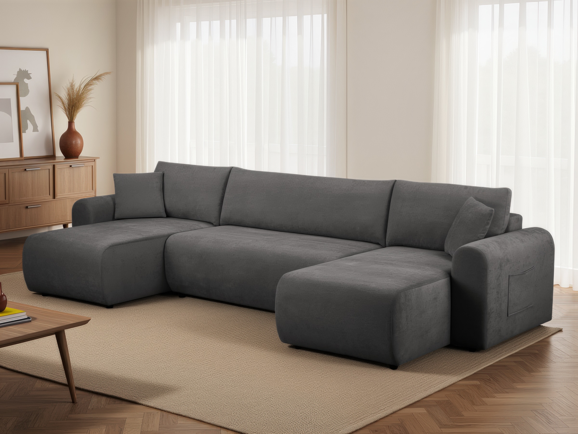 GOODproduct Wohnlandschaft »JONAA, 311 cm, U-Form, Schlafsofa, Boxspringfederung, Cord u. Struktur« 133/270cm, Bettkasten, Seitentaschen, Cord und Struktur