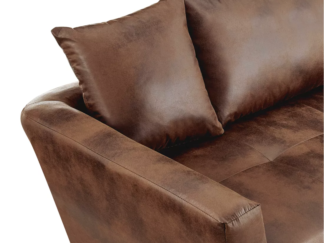 Canapé d'angle droit convertible en microfibre vieillie marron ROMANE II