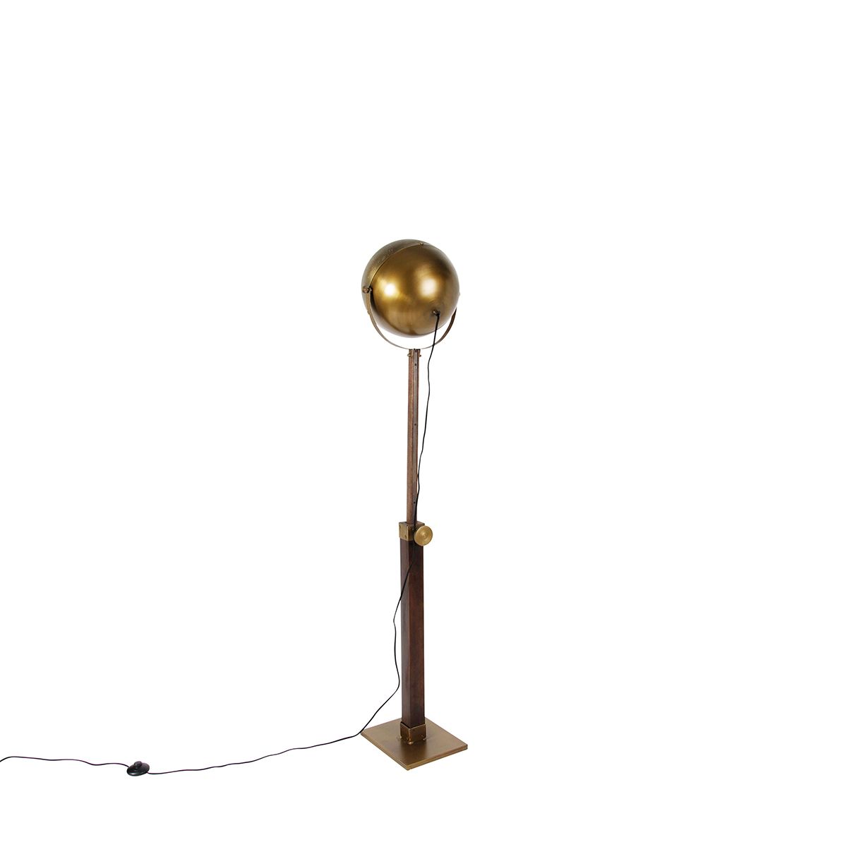 Industriële vloerlamp brons met hout verstelbaar - Haicha