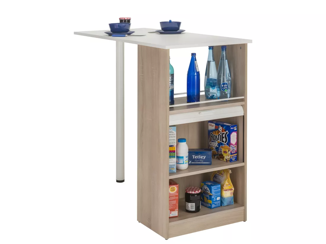 Meuble Rangement de Cuisine Chêne avec Table - Coloris: Blanc