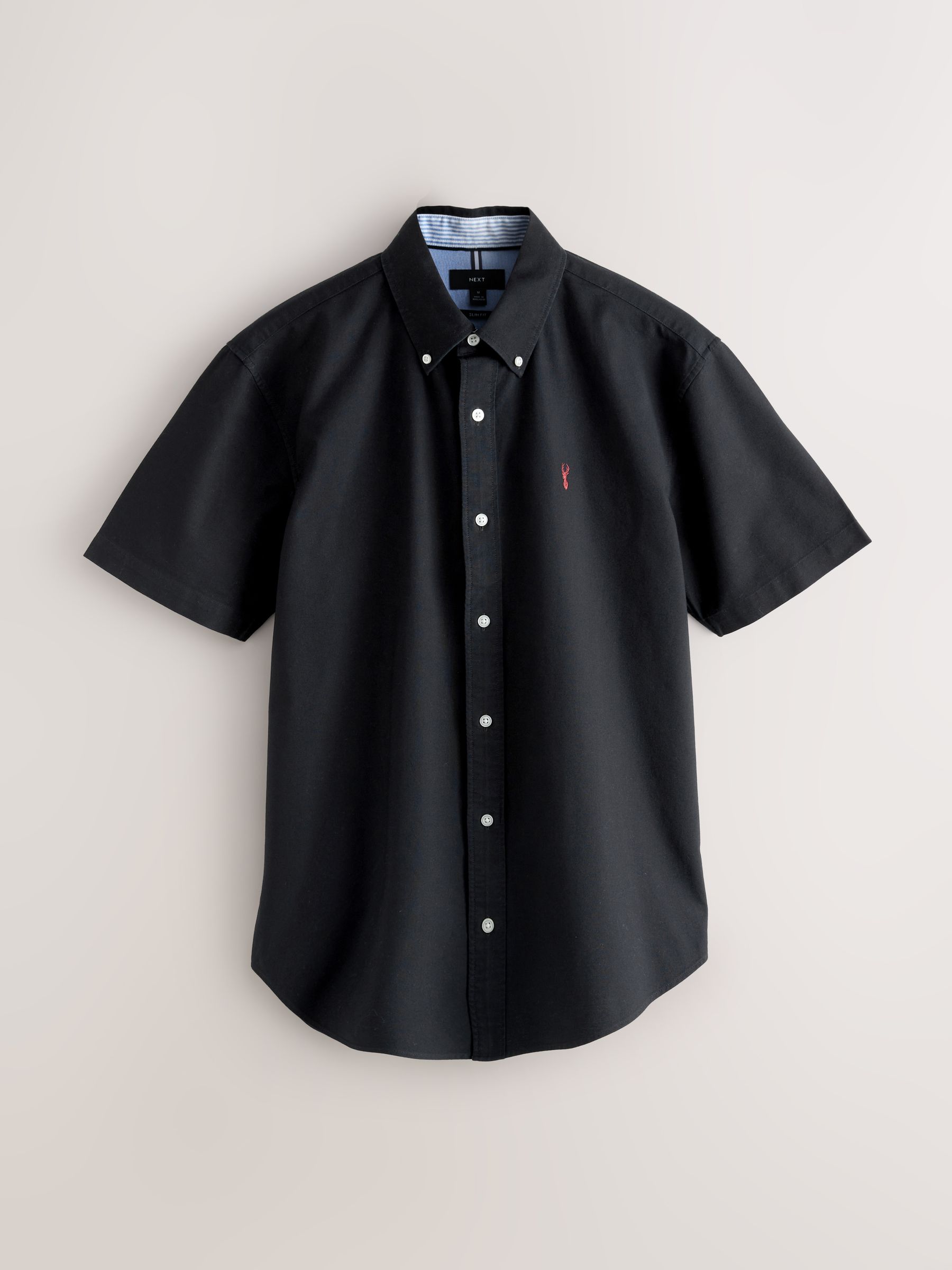 Zwart - Slim Fit - Oxford-overhemd met korte mouwen