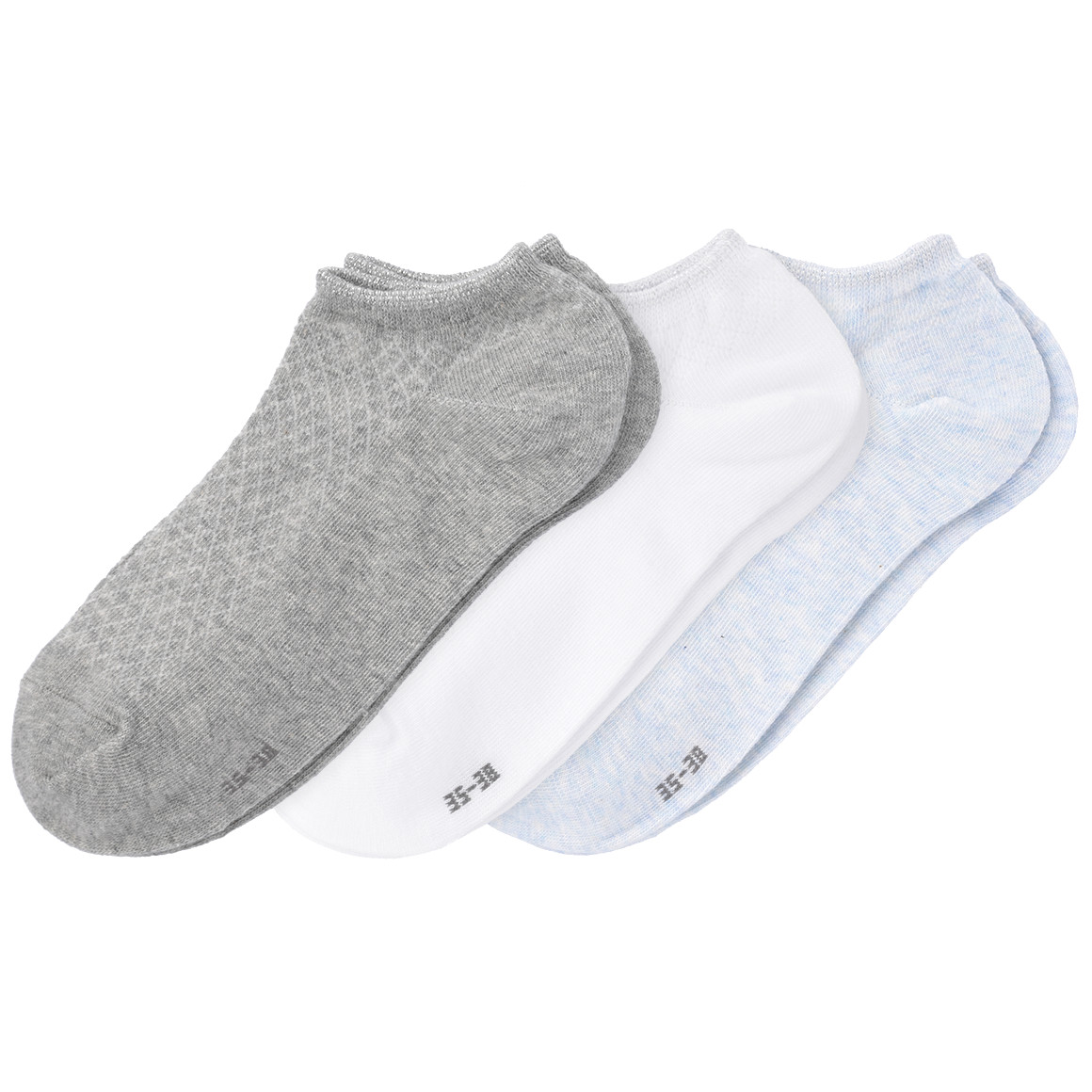 Gina Benotti 3 Paar Damen Sneaker-Socken mit Effektgarn hellblau / grau / weiss