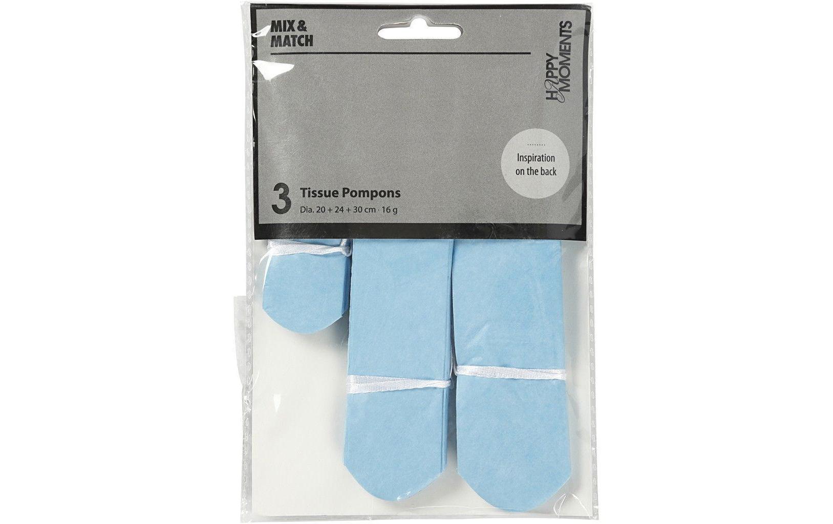Pompons 20 + 24 + 30 cm 3 Stück, HellblauPapier-Pompons hellblau