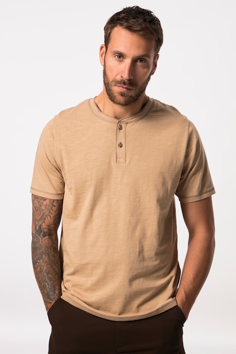 Henley, Halbarm, Flammjersey, Rundhals mit Knopfleiste, bis 8 XL