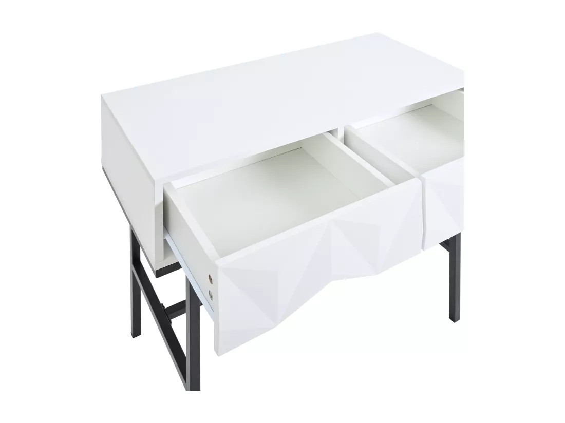 Table console moderne, design creux à 2 tiroirs, Blanc & Noir