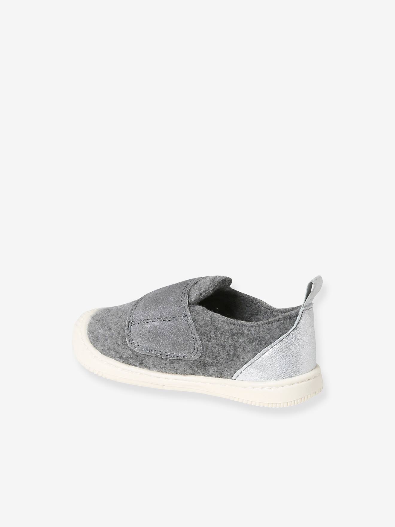 Pantufas de feltro para bebê com fecho de velcro, cinza mesclado