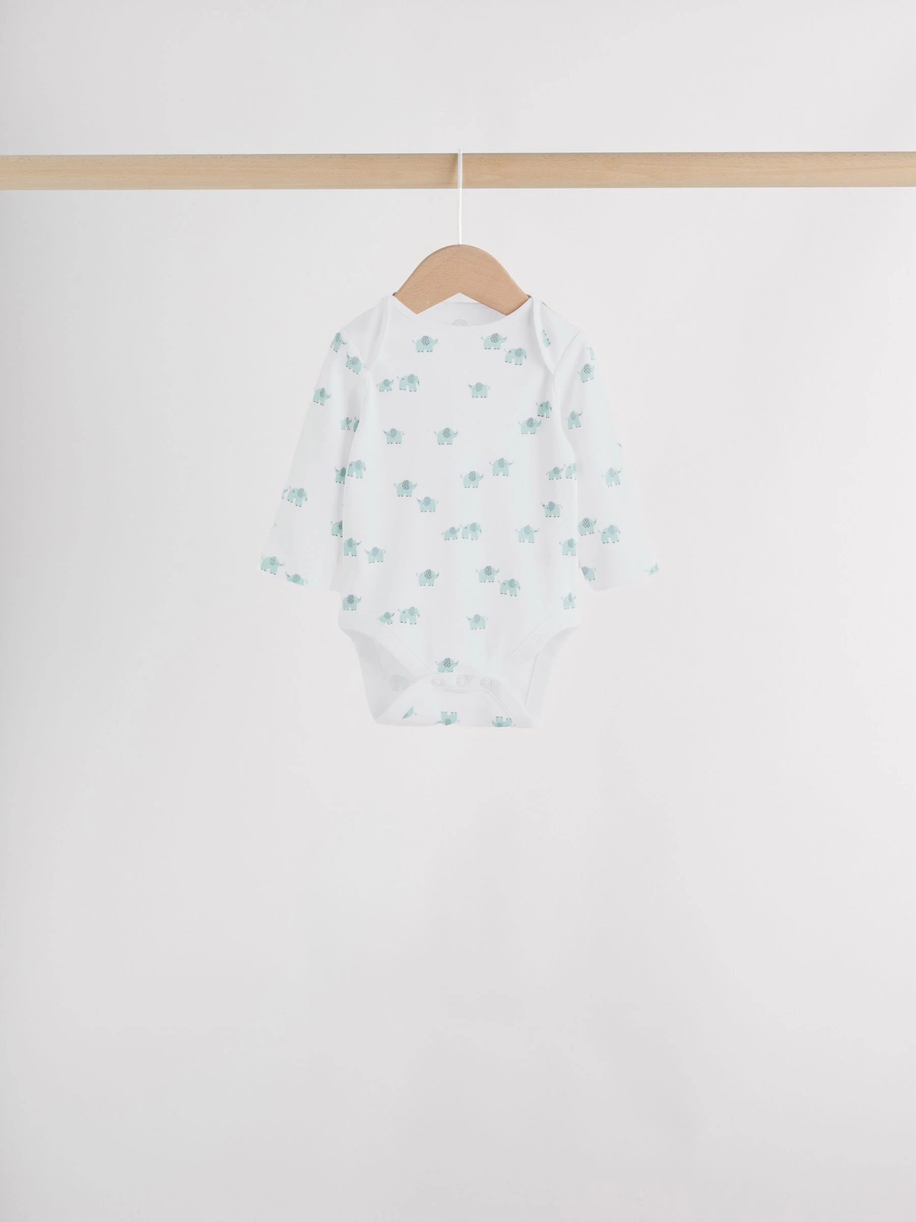 Blauw - Baby Elephant Long Sleeved Bodysuits 5 Pack