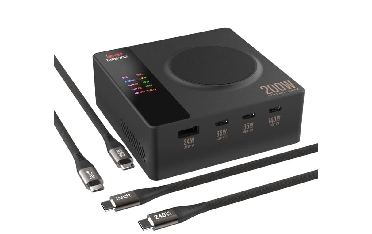 Ladegerät Power 200 X USB-C PD3.1 140W<br>Netzteil / Ladegerät mit 3x USB-C, 1x USB-A und Wireless Ladefläche