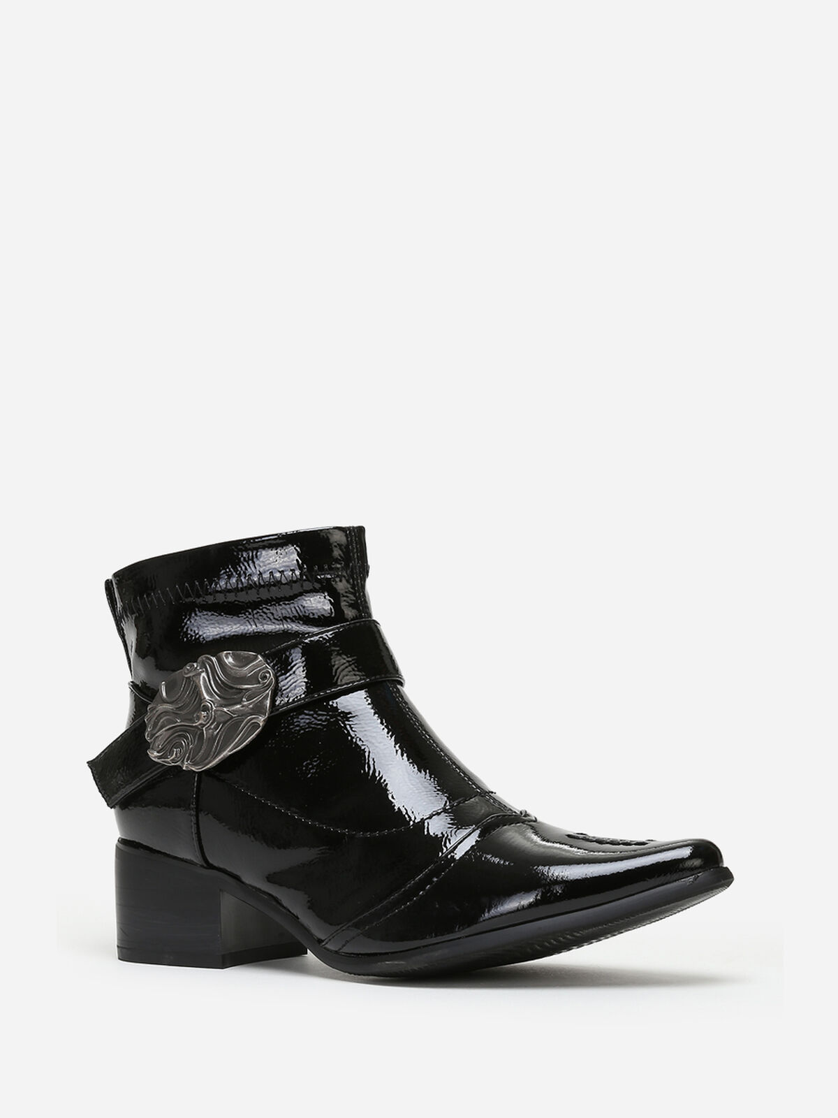 Bottines bout pointu vernies- Noir