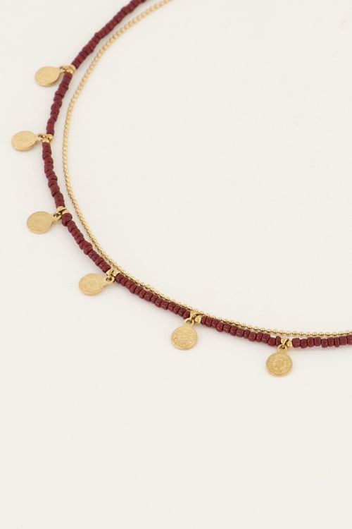 Bruine ketting met muntjes & kralen