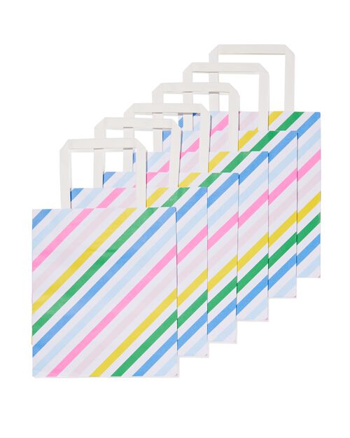 6 sacs cadeaux en papier 21x18x8 rayures