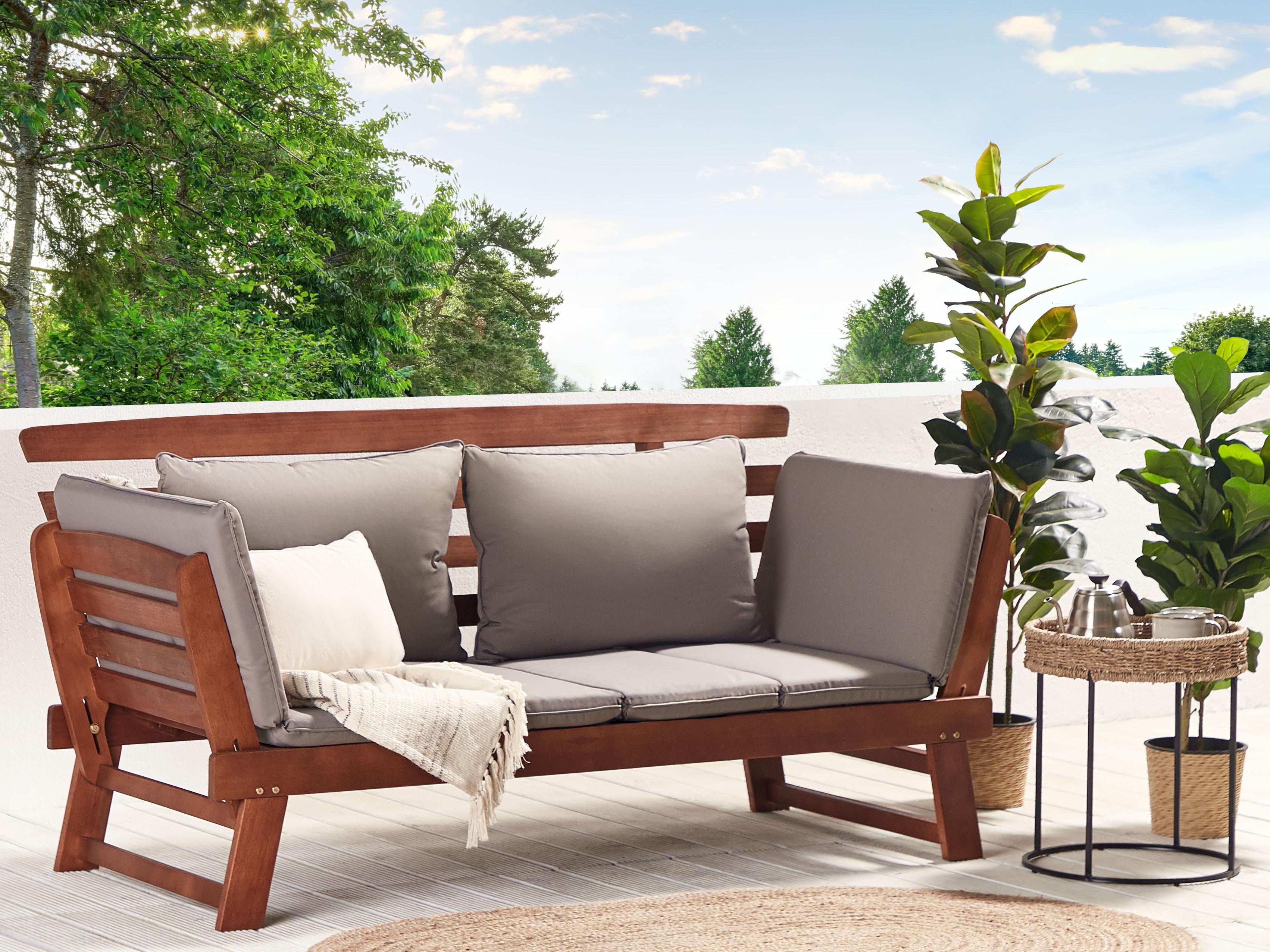 Tuinbank met zitkussen PORTICI 210 cm Eucalyptushout Donkerbruin/taupe