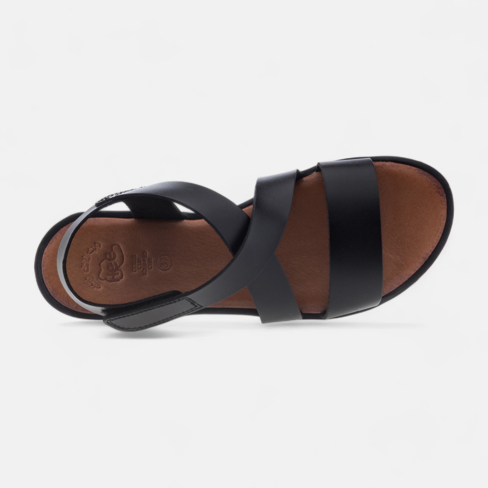 Nu-pieds Femme en cuir noir