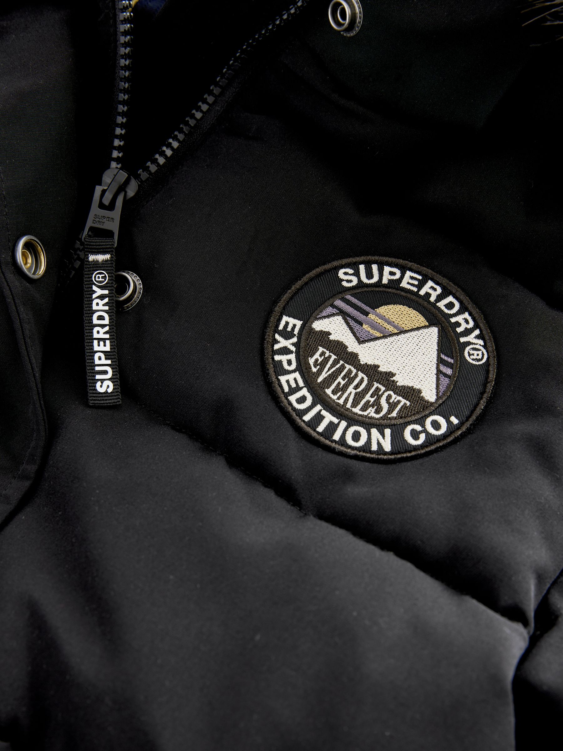 Zwart - Superdry - Everest lange gewatteerde jas