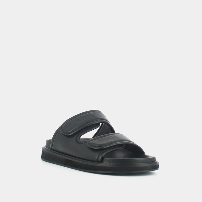 Mules à doubles fermetures  en cuir noir