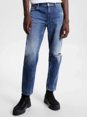 Calça jeans de cânhamo desgastada e afunilada estilo pai