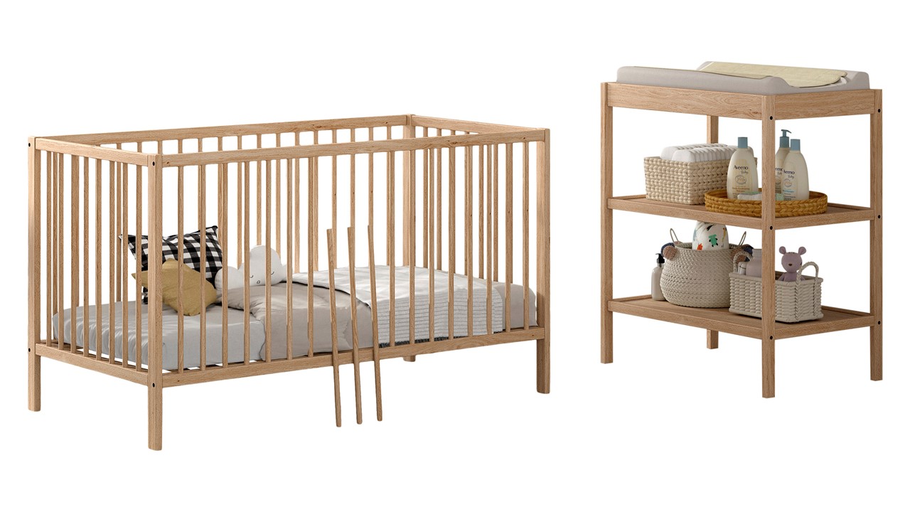 Babyledikant Dino 70x140 met verzorgingstafel naturel
