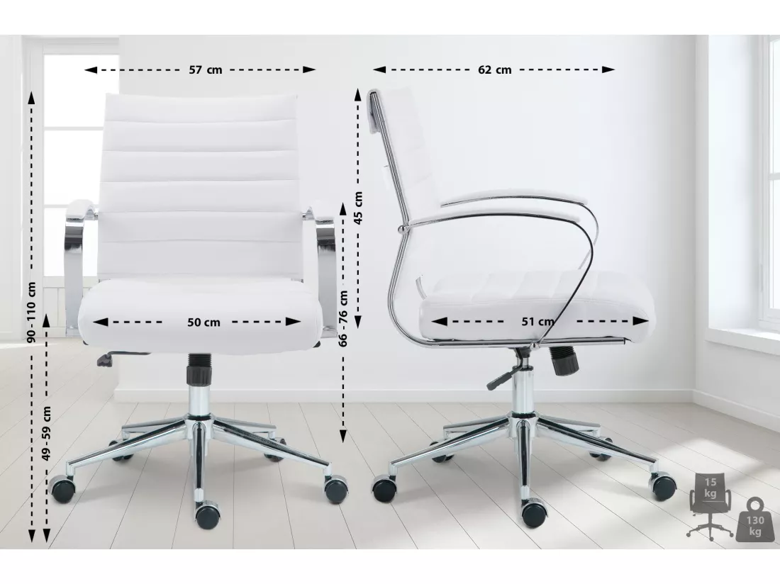 Chaise de bureau - Similicuir - Blanc - Oakland