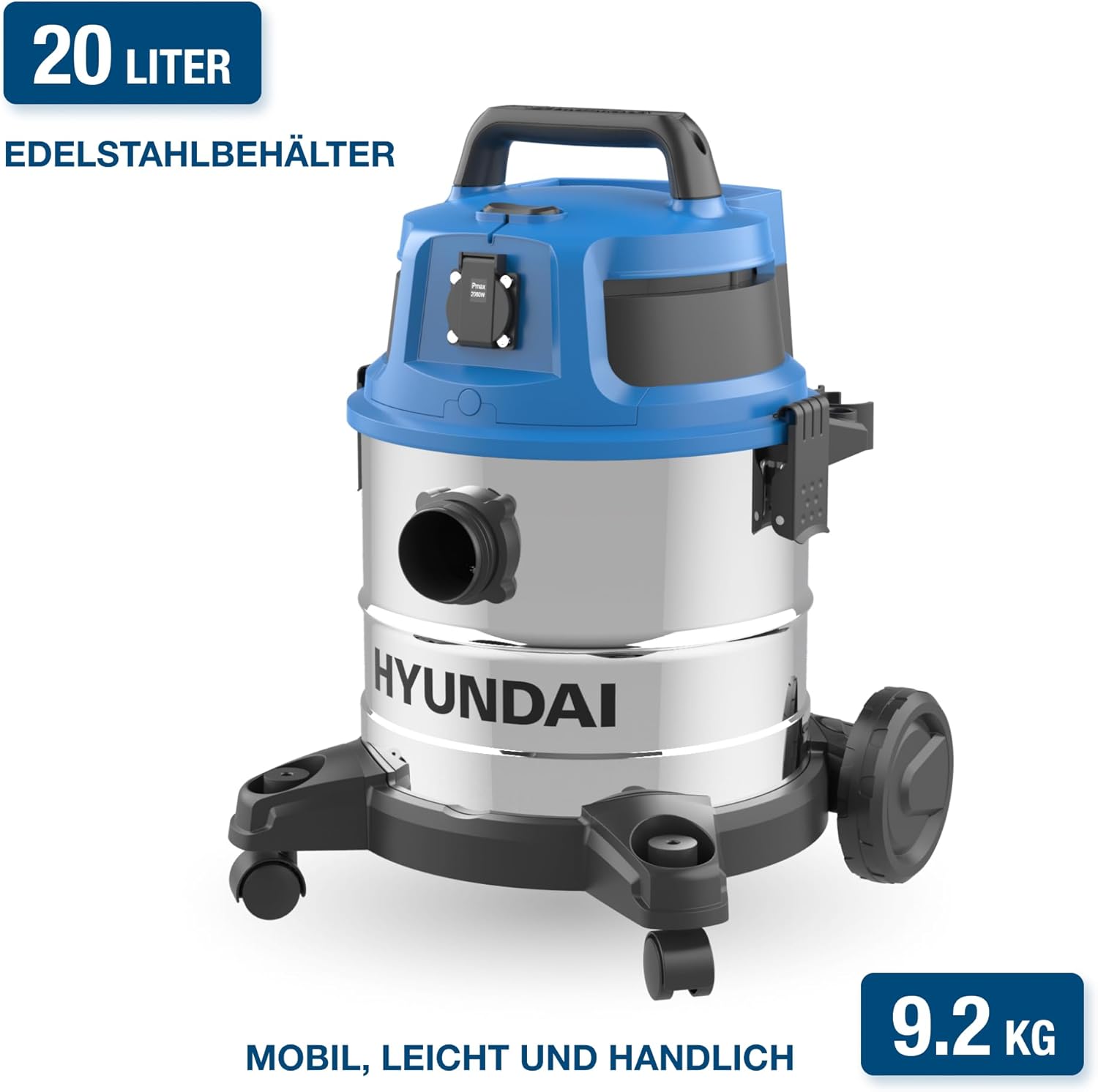 HYUNDAI Nass- / Trockensauger VCWD1620E, 1600 W, 20l Edelstahltank, Sauger mit Ausgangssteckdose, Master-Slave-Funktion (Staubsauger, Waschsauger, Industriestaubsauger)