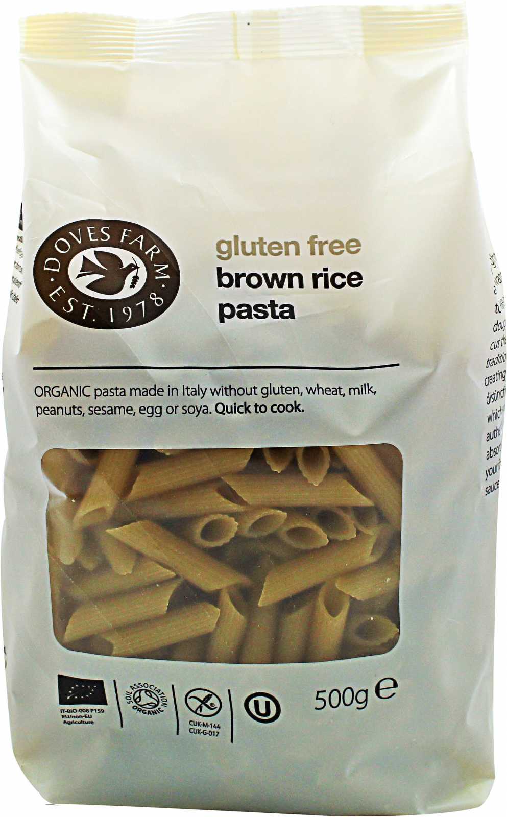 Massa Penne de Arroz Integral Orgânica Sem Glúten Doves Farm 500g