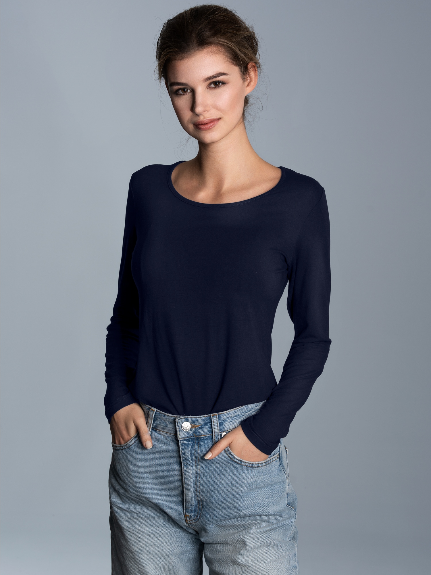Shirt aus Viskose Langarm Navy