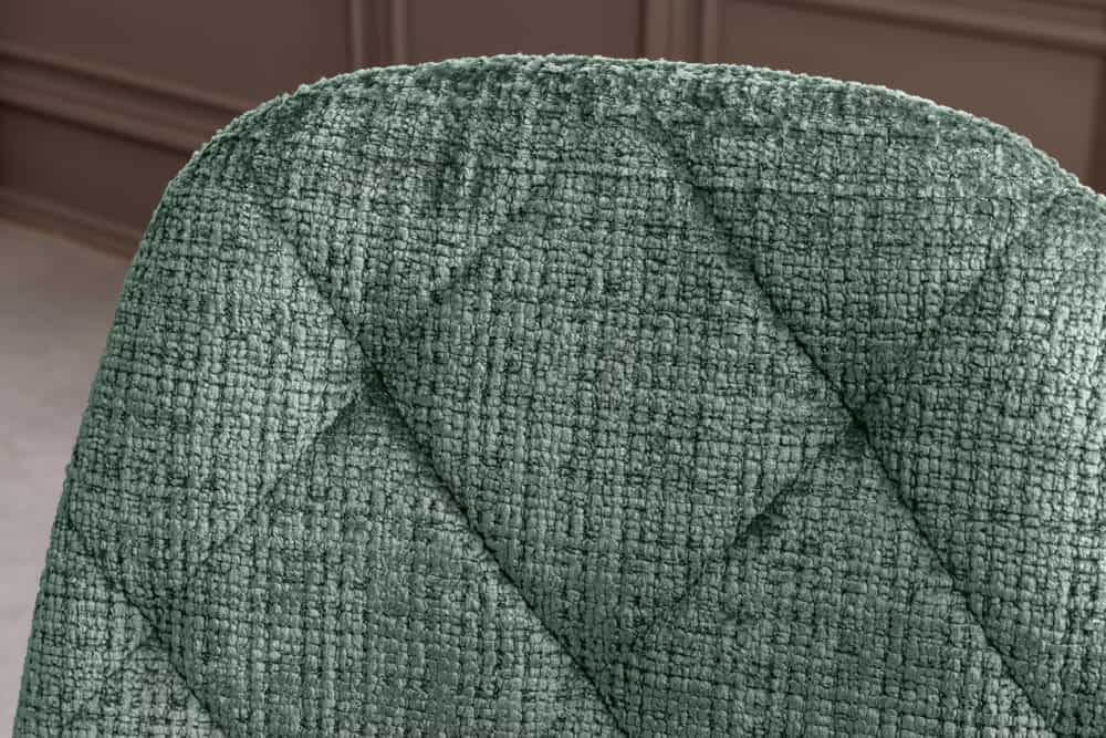 Stilvoller Stuhl GLAMM grün Chenille Cremona mit Rauten-Steppung schwarze Metallbeine