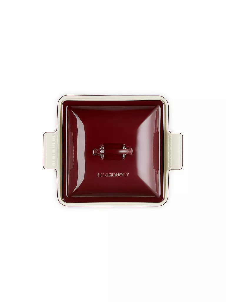 LE CREUSET Auflaufform 23cm Tradition mit Deckel aus Steinzeug quadratisch Garnet dunkelrot