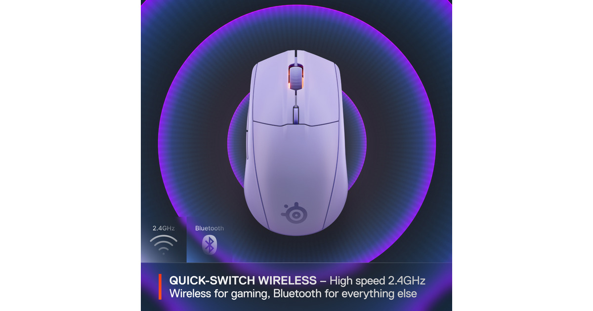 SteelSeriesRival 3 Wireless Gen 2 gaming muis  (Lavendel, 18.000 dpi, RGB, 2.4GHz / Bluetooth 5.0)