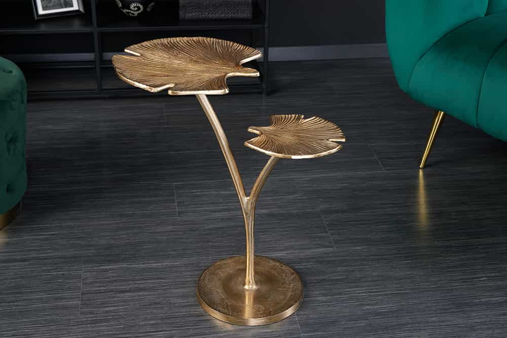 Dekorativer Beistelltisch GINKGO LEAFS 50cm gold handmade Metall
