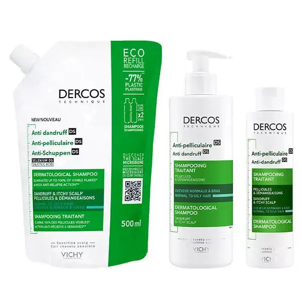Vichy Dercos Éco-Recharge DS Shampooing Traitant Pellicules Cheveux Gras 500ml