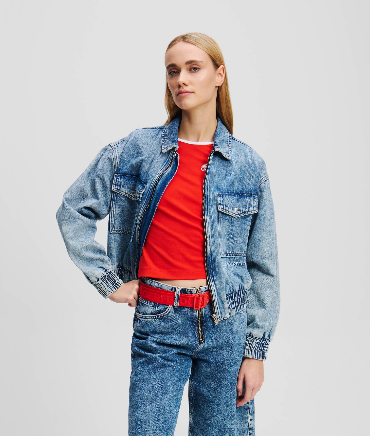 VESTE BOMBER EN DENIM - Bleu marbré clair