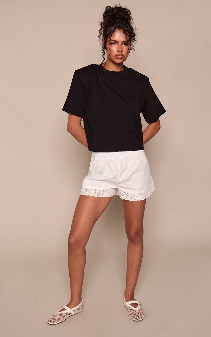 Blanc Short En Coton Avec Détails Broderie