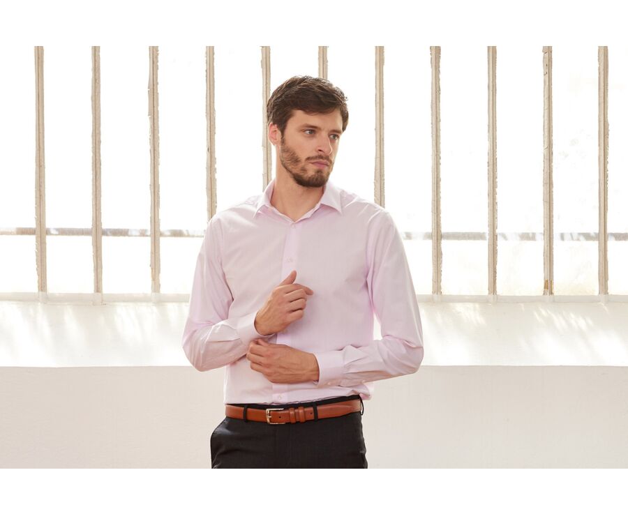 Chemise Rose Pâle en coton double fil - ALBERT CLASSIC