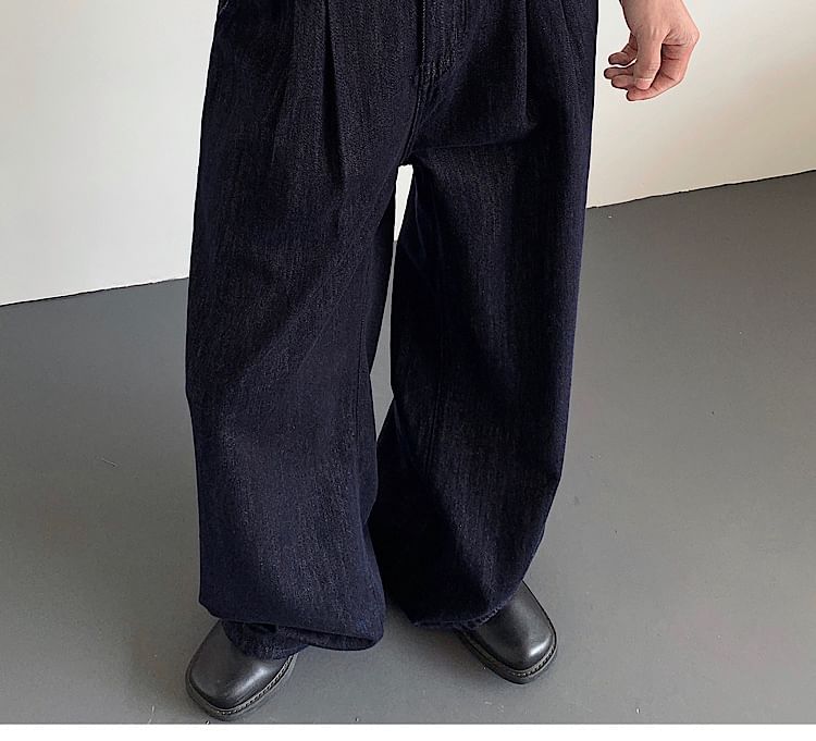 Omozando - Hoge taille effen geplooide wijde jeans