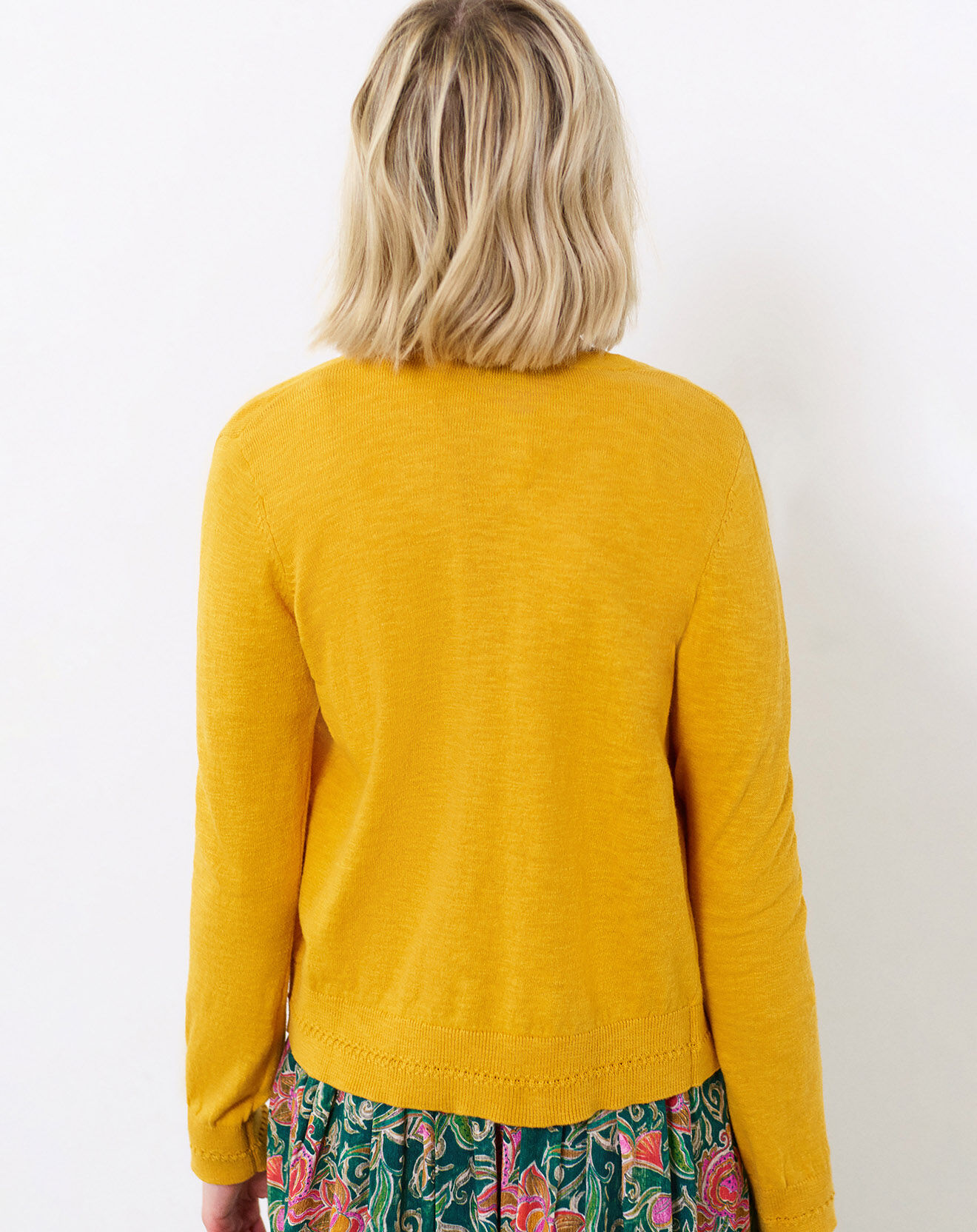 Caroll Cardigan fin en Coton & Lin Blondine safran