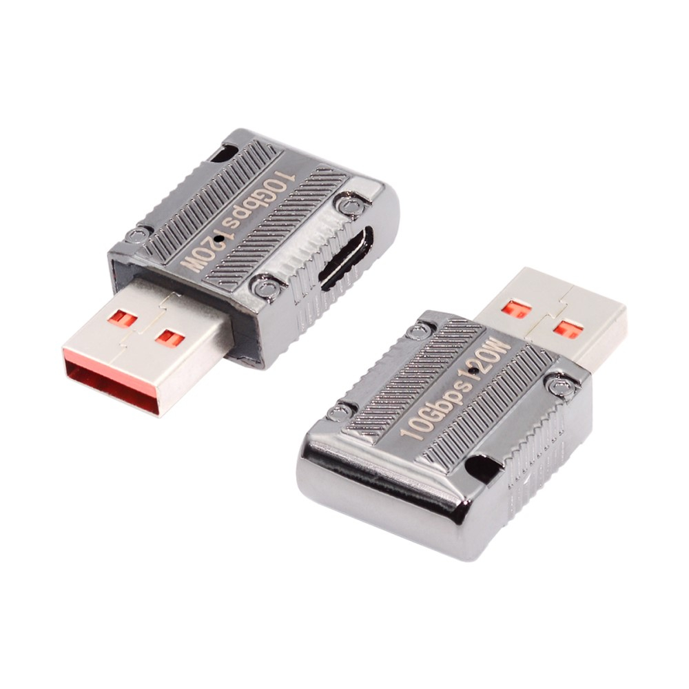 (120W) USB A auf USB C Adapter 90 Grad-Winkel 10 Gbit/s (Winkel rechts - gerade) - Grau