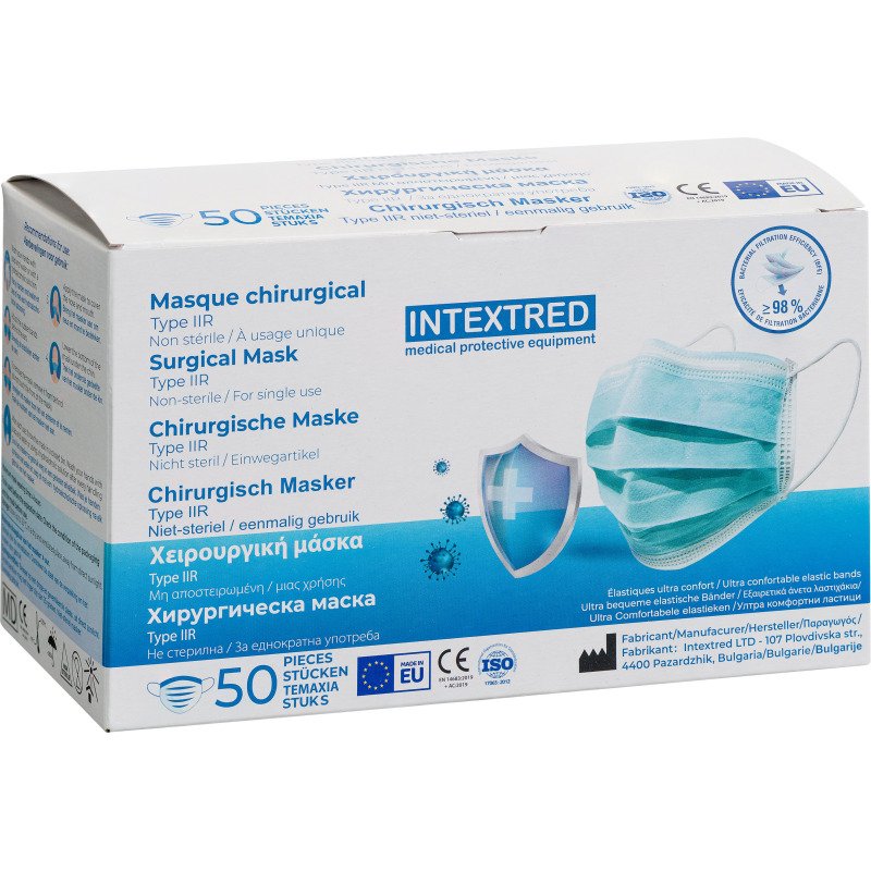 Masque chirurgical 3 plis - Type IIR, bleu