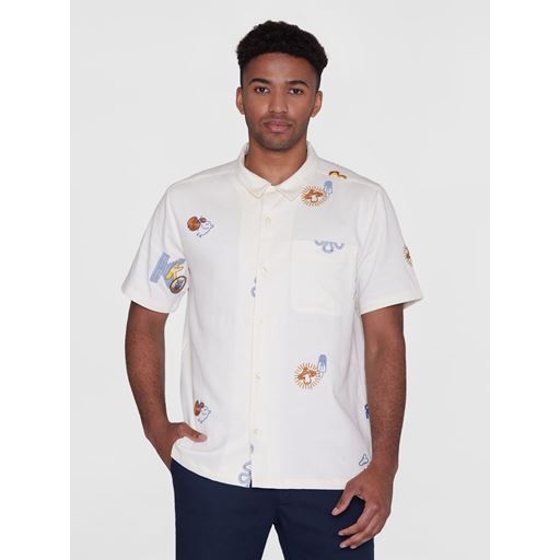 Knowledge Cotton Apparel Broderet Print Skjorte, Egret, M