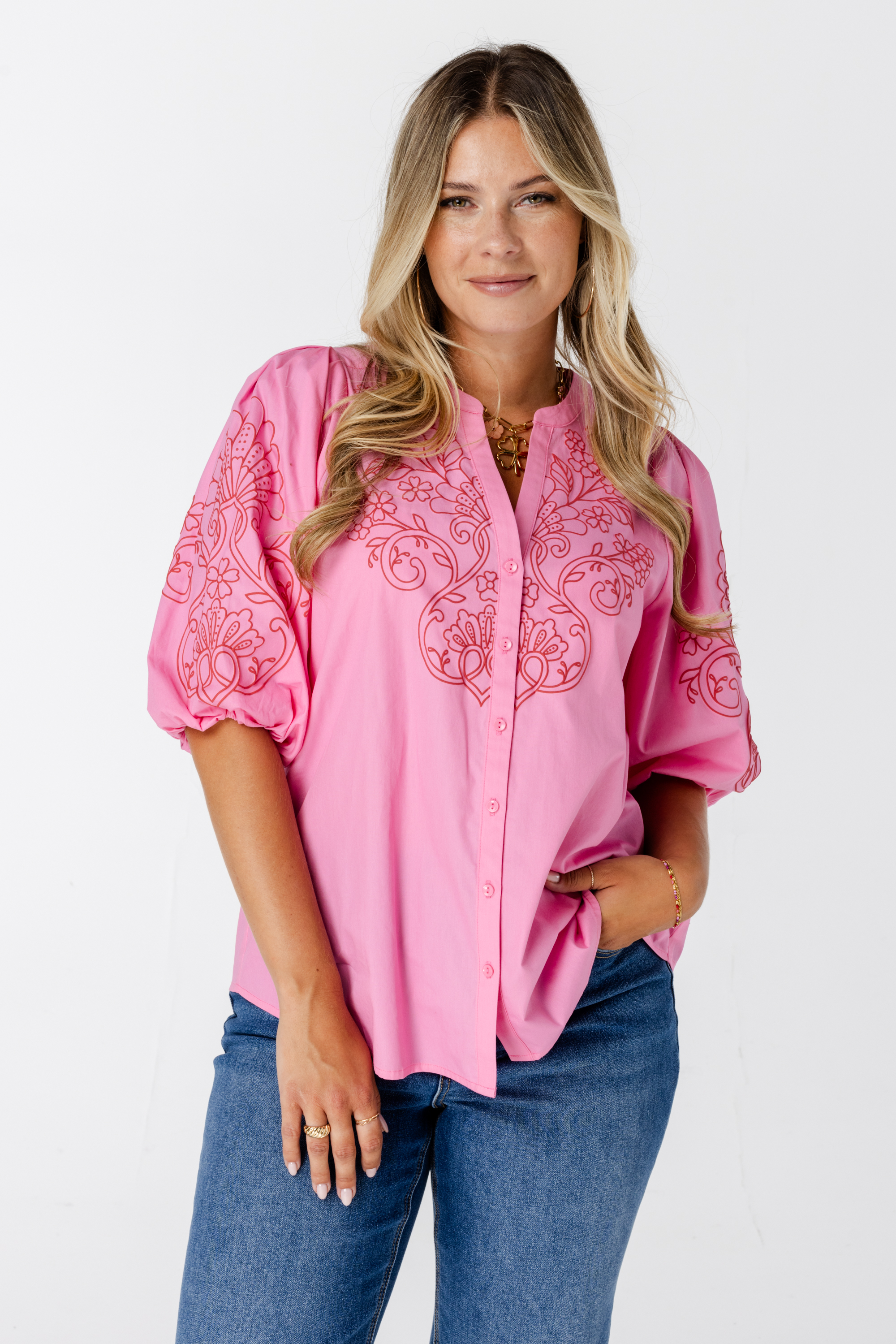 Blouse met pofmouw Pink