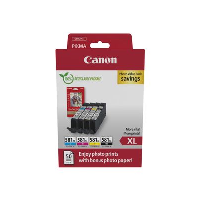 Canon CLI-581XL - pack de 4 + papier photo - noir, cyan, magenta, jaune - cartouche d'encre originale