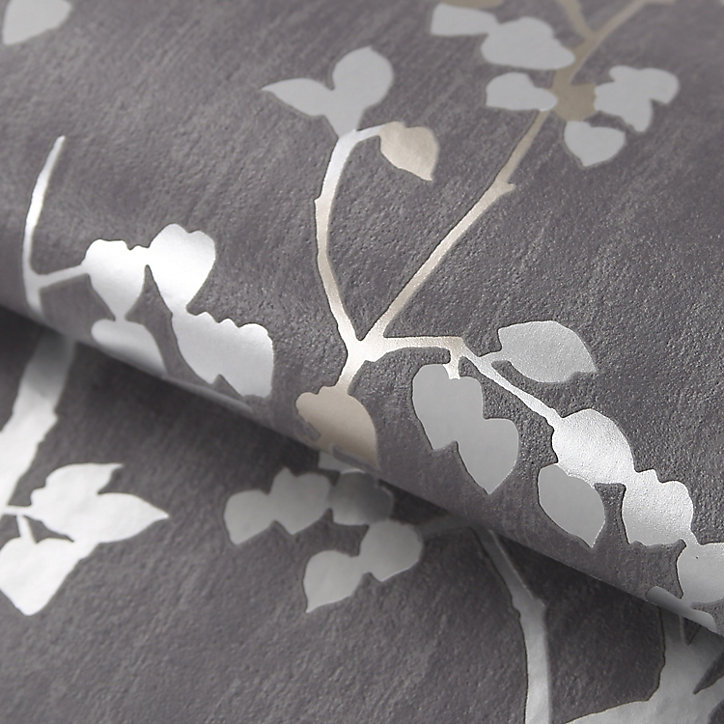 Papier peint vinyle sur intissé GoodHome Bromus gris anthracite