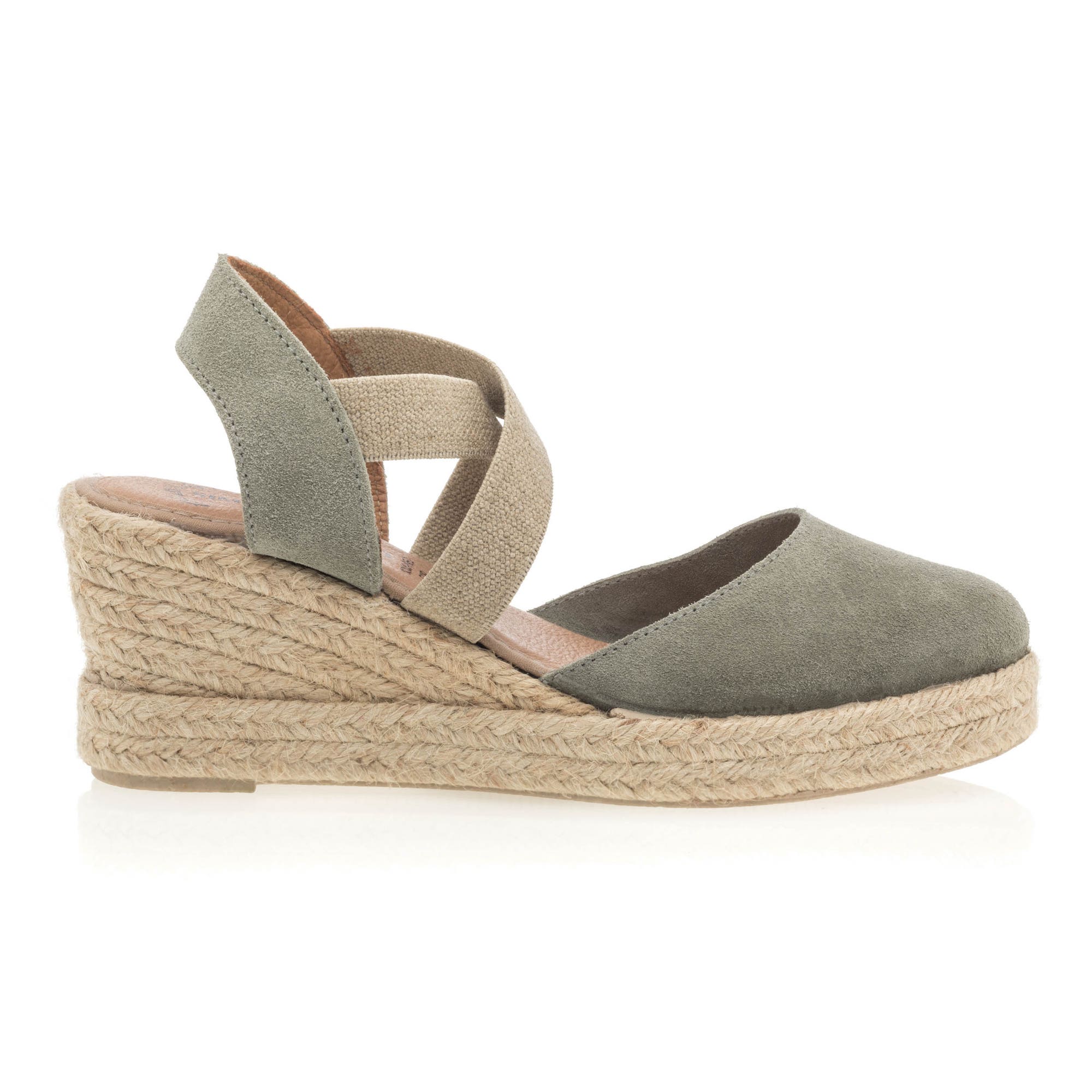 Espadrilles à talon compensé Femme en cuir kaki
