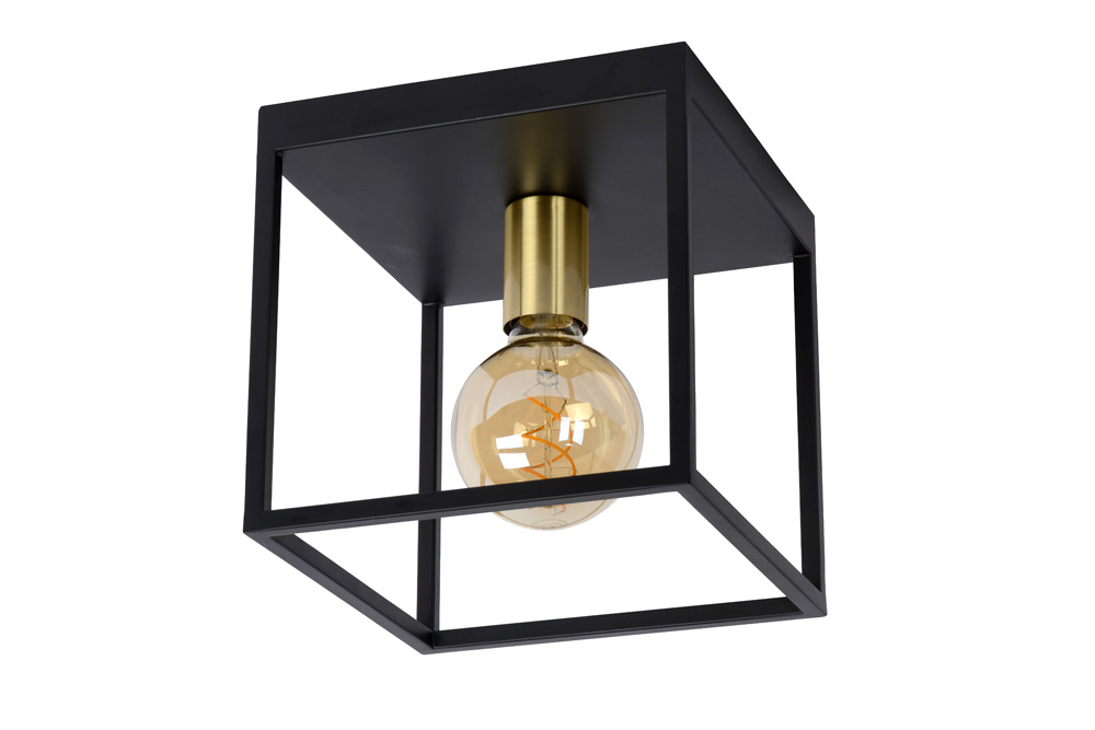 Lucide Ruben plafondlamp 22x22cm E27 zwart mat