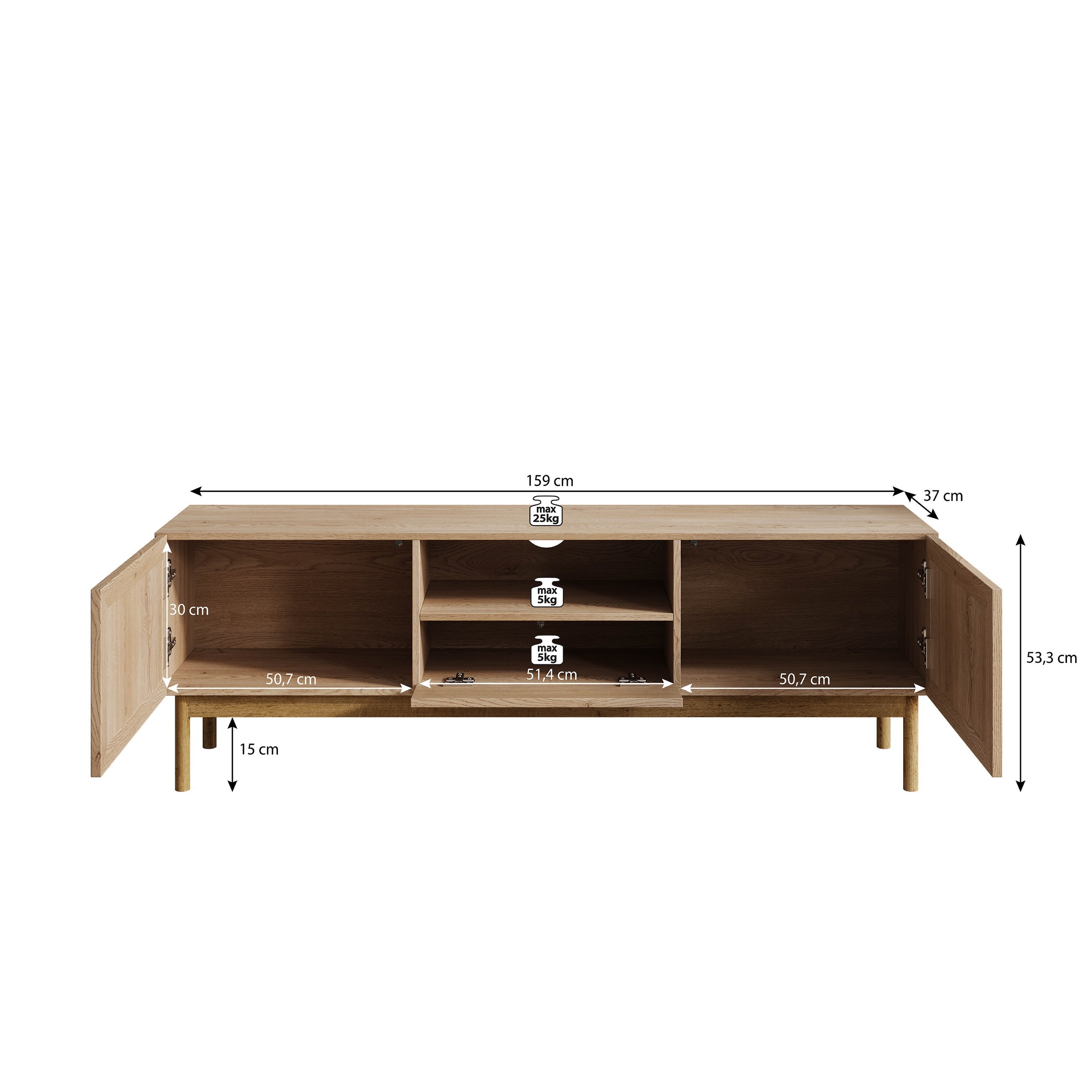 Meubella - TV-Meubel Storm - Eiken - 159 cm