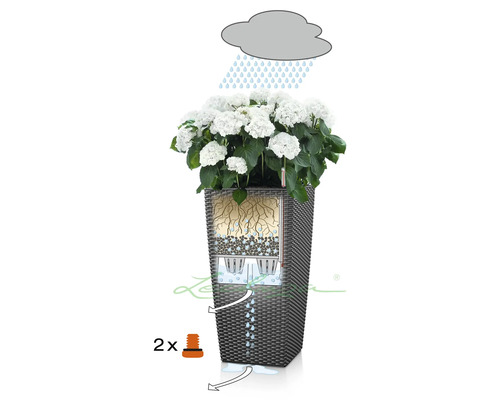Lechuza Cubico Cottage plantenbak, kunststof, 30 x 30 cm (L x B x H), grijs, inclusief zelfbewateringssysteem en waterniveau-indicator