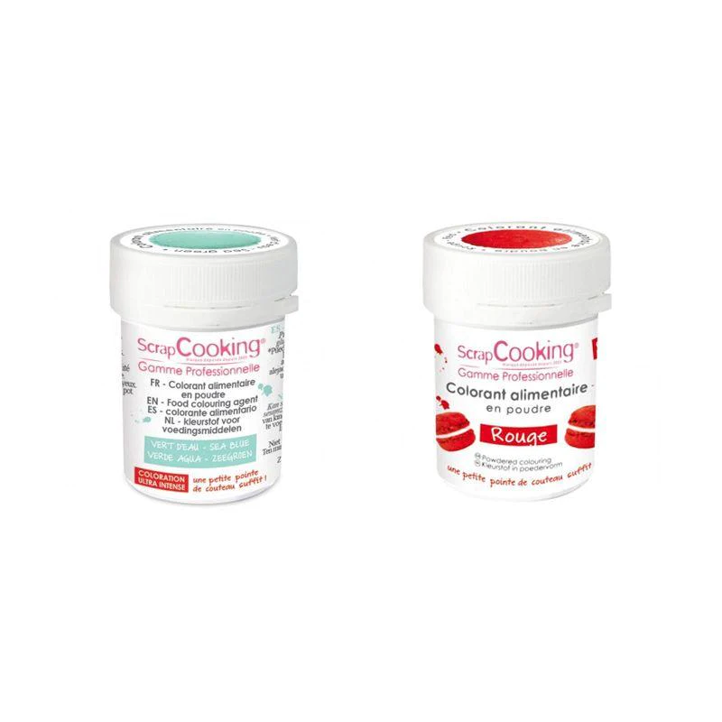 2 colorants alimentaires en poudre - rouge-vert d'eau Scrapcooking