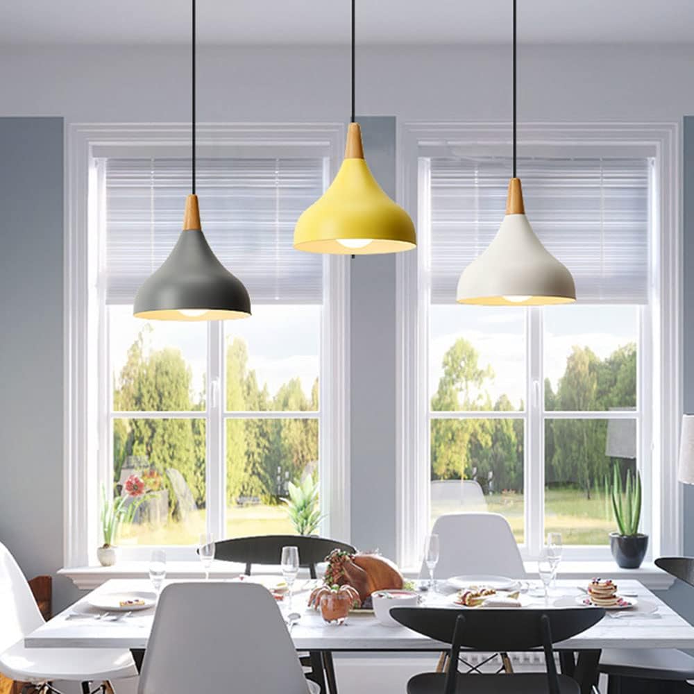 Nordischer Stil Restaurant Einzelkopf Kleine Hängelampe Moderne minimalistische Macaron-Leuchte Kreative Einzelkopf E27 Schraube Pendelleuchte Aluminium Holz Kunst Kücheninsel Lichter für C