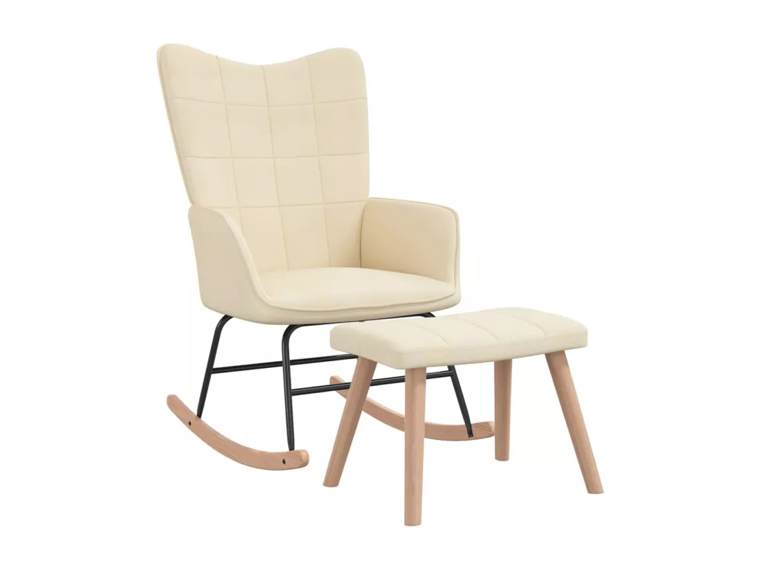 Chaise à bascule avec tabouret Crème Tissu